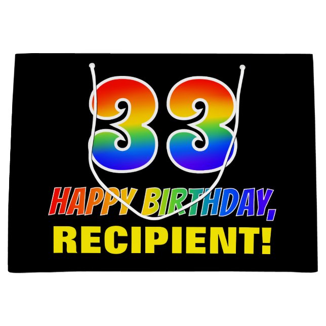 Bolsa De Regalo Grande 33 Aniversario: Negrita, Diversión, Simple, Arcoir (Anverso)
