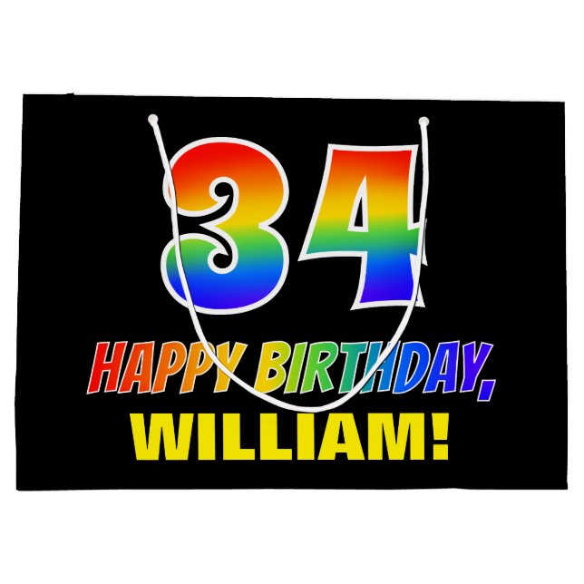 Bolsa De Regalo Grande 34º cumpleaños: audaz, divertido, simple, arcoiris (Reverso)