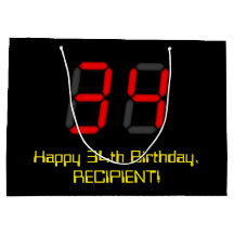 34º cumpleaños: Red Digital Clock Style "34" + Nom