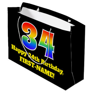 Bolsa De Regalo Grande 34 cumpleaños ~ Diversión, colorido, vibrante, arc