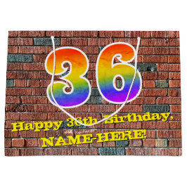 Bolsa De Regalo Grande 36º cumpleaños: Arcoiris divertido, inspirado en e