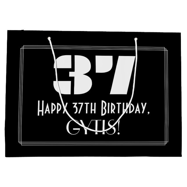 Bolsa De Regalo Grande 37 cumpleaños ~ Art Deco Inspirado Aspecto "37" +  (Reverso)
