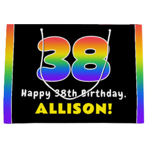 Bolsa De Regalo Grande 38º cumpleaños: arcoiris colorido # 38, nombre per