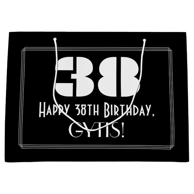 Bolsa De Regalo Grande 38 cumpleaños ~ Art Deco Inspirado Aspecto "38" +  (Anverso)