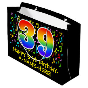 Bolsa De Regalo Grande 39º cumpleaños - Símbolos de música colorida, arco