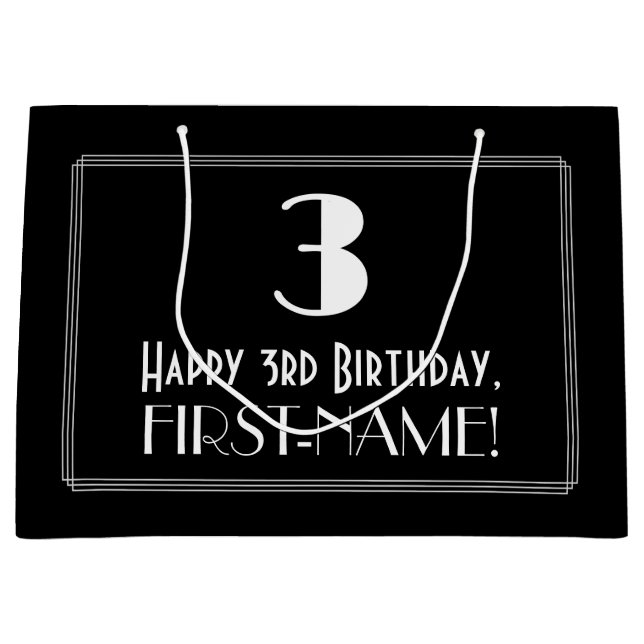 Bolsa De Regalo Grande 3.ᵉʳ Cumpleaños: Art Deco Inspirado Estilo "3", No (Anverso)