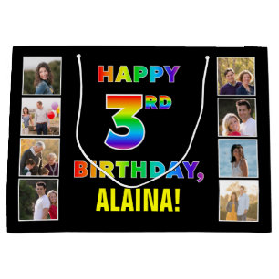 Bolsa De Regalo Grande 3.ᵉʳ cumpleaños: texto arcoiris, fotos y nombre Pe