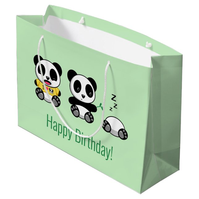 Bolsa De Regalo Grande 3 pequeños pandas con sabor a verde (Angulo reverso)