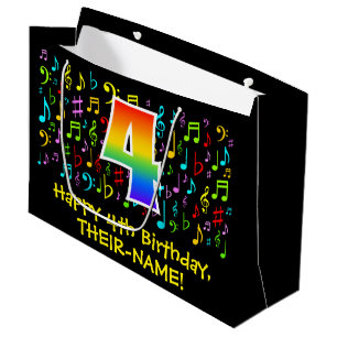 Bolsa De Regalo Grande 4º Cumpleaños - Símbolos de Música Coloridos, Arco
