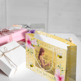 Bolsa De Regalo Grande 40.º cumpleaños abejas honeycomb florals rosa foto