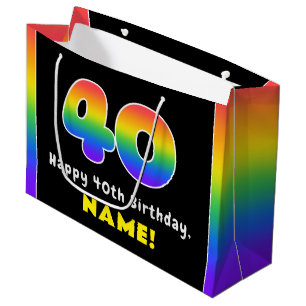 Bolsa De Regalo Grande 40.º cumpleaños: arcoiris colorido # 40, nombre pe
