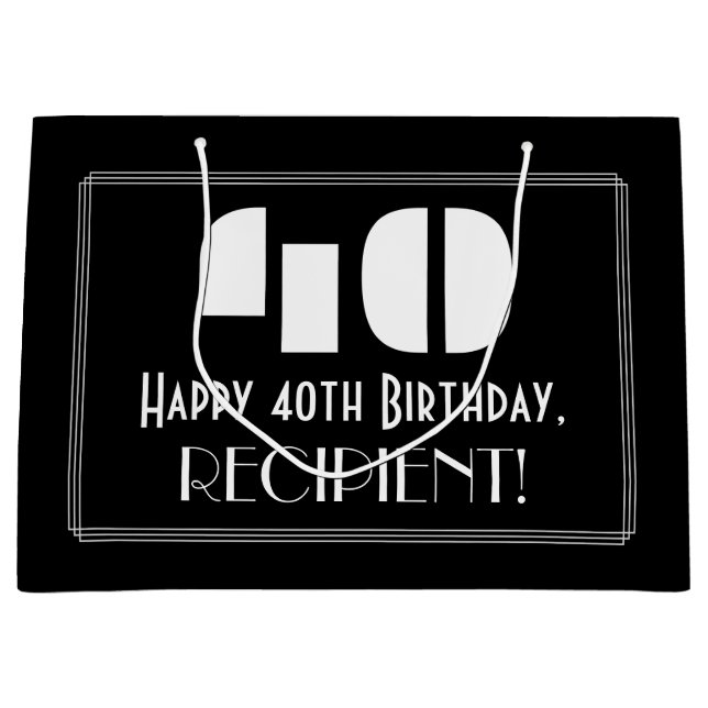 Bolsa De Regalo Grande 40.º cumpleaños ~ Art Deco Inspirado Aspecto "40"  (Anverso)