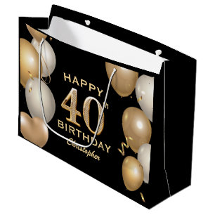 Bolsa De Regalo Grande 40.º Fiesta de cumpleaños Globos de oro y negro