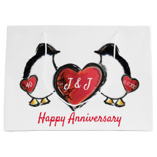 Bolsa De Regalo Grande 40.º pingüino del aniversario del boda del rubí