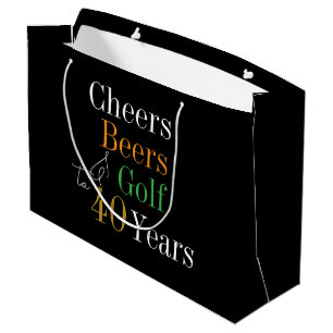 Bolsa De Regalo Grande 40 Años y Cervezas Golf Negro y Oro