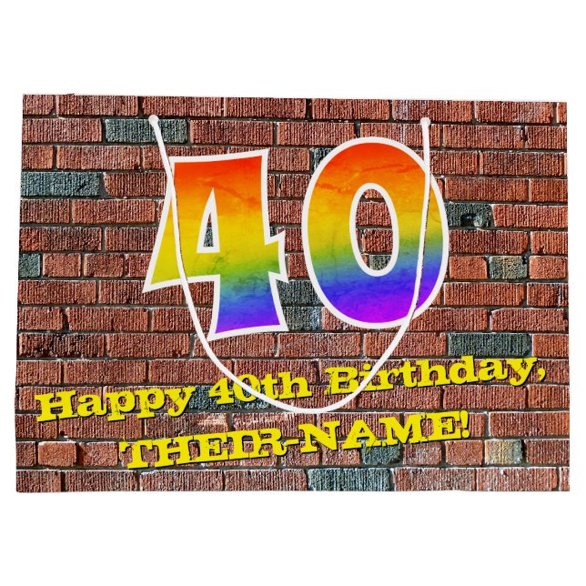 Bolsa De Regalo Grande 40° cumpleaños: Arcoiris divertido, inspirado en g (Reverso)