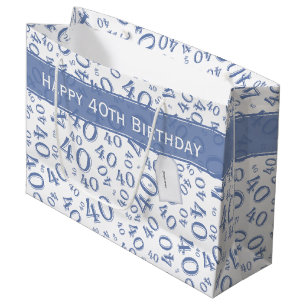 Bolsa De Regalo Grande 40.o azul feliz y blanco del modelo de la fiesta