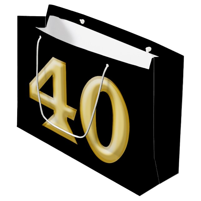 Bolsa De Regalo Grande 40 y cumpleaños negro fabuloso del oro (Angulo Anverso)