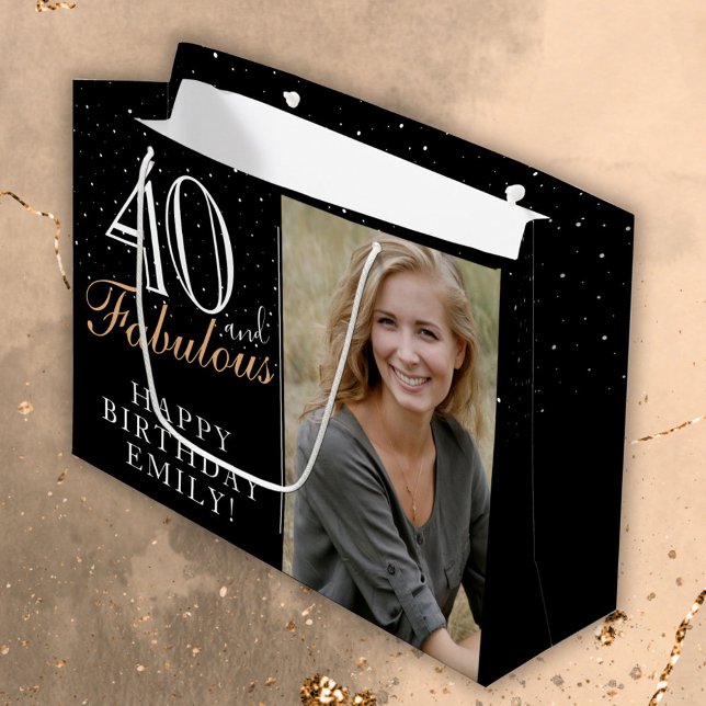 Bolsa De Regalo Grande 40 y Fabulous Elegant Black 40th Birthday Photo (Subido por el creador)