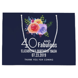 Bolsa De Regalo Grande 40 y texto fabuloso - acuarela Cumpleaños floral