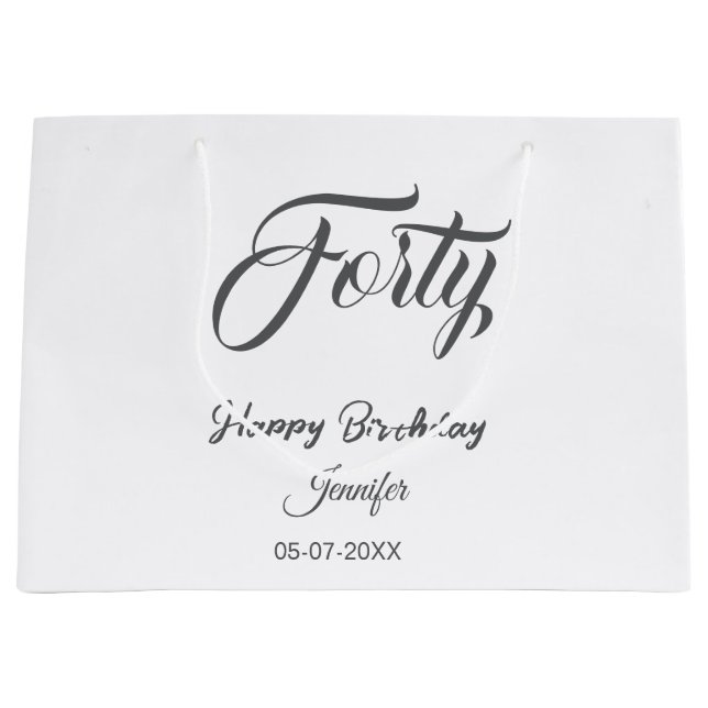 Bolsa De Regalo Grande 40th forty letterbirthday add name date year gray  (Anverso)