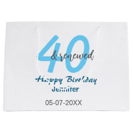 Bolsa De Regalo Grande 40th & renewed birthday name date blue bold number