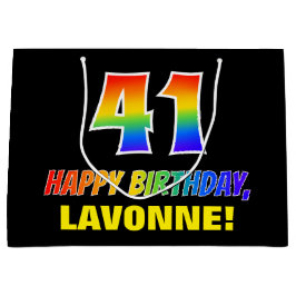 Bolsa De Regalo Grande 41° cumpleaños: audaz, divertido, simple, arcoiris