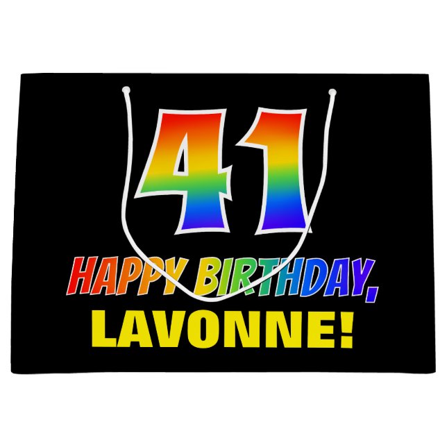 Bolsa De Regalo Grande 41° cumpleaños: audaz, divertido, simple, arcoiris (Anverso)