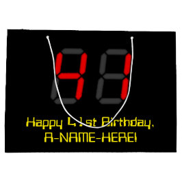 Bolsa De Regalo Grande 41° cumpleaños: Red Digital Clock Style "41" + Nom