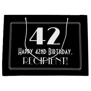 Bolsa De Regalo Grande 42º cumpleaños: Art Deco inspirado estilo "42", no