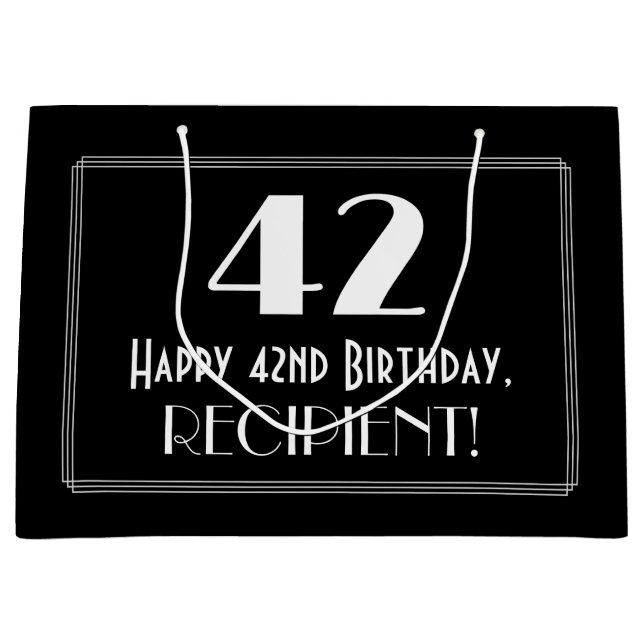 Bolsa De Regalo Grande 42º cumpleaños: Art Deco inspirado estilo "42", no (Anverso)