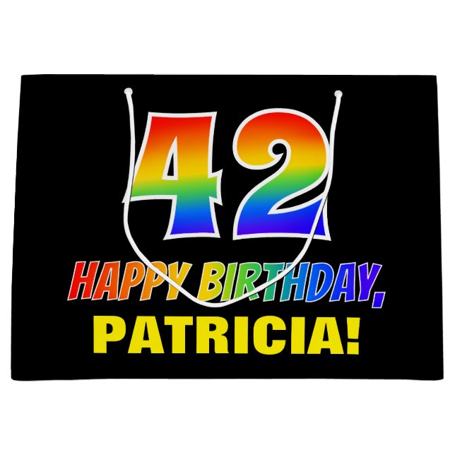 Bolsa De Regalo Grande 42º cumpleaños: audaz, divertido, simple, arcoiris (Anverso)