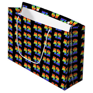 Bolsa De Regalo Grande 42º cumpleaños: Patrón del evento Arcoiris diverti