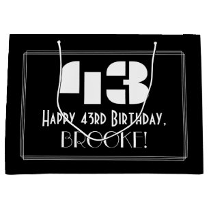 Bolsa De Regalo Grande 43.ª Cumpleaños ~ Art Deco Inspirado Aspecto "43" 