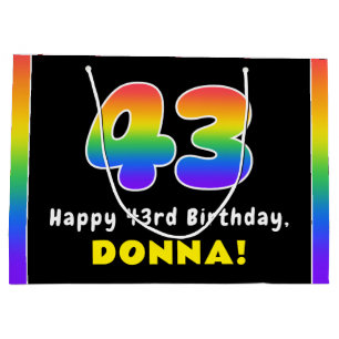 Bolsa De Regalo Grande 43° cumpleaños: arcoiris colorido # 43, nombre per