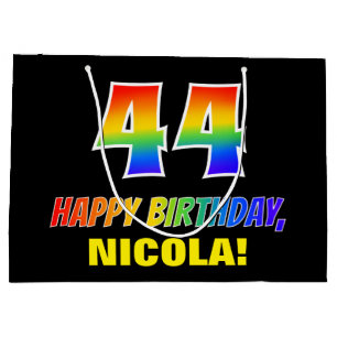 Bolsa De Regalo Grande 44º cumpleaños: audaz, divertido, simple, arcoiris