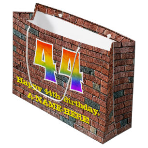Bolsa De Regalo Grande 44° cumpleaños: Arcoiris divertido, inspirado en g