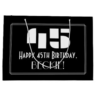 Bolsa De Regalo Grande 45º cumpleaños ~ Art Deco Inspirado Aspecto "45" +