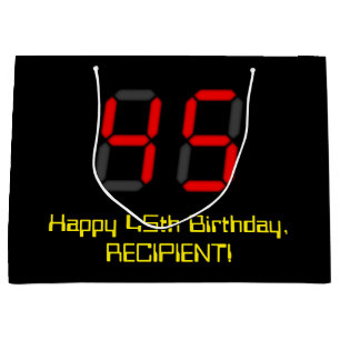 Bolsa De Regalo Grande 45º cumpleaños: Red Digital Clock Style "45" + Nom