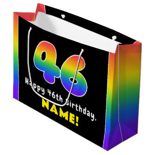 Bolsa De Regalo Grande 46º cumpleaños: arcoiris colorido # 46, nombre per