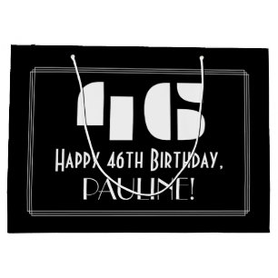 Bolsa De Regalo Grande 46º cumpleaños ~ Art Deco Inspirado Aspecto "46" +