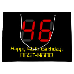 Bolsa De Regalo Grande 46º cumpleaños: Red Digital Clock Style "46" + Nom