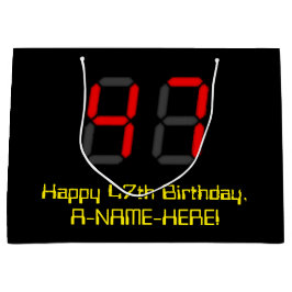 Bolsa De Regalo Grande 47º cumpleaños: Red Digital Clock Style "47" + Nom