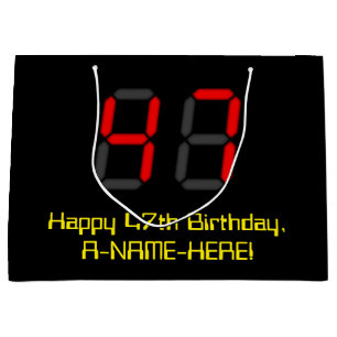 Bolsa De Regalo Grande 47º cumpleaños: Red Digital Clock Style "47" + Nom
