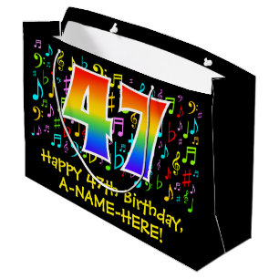 Bolsa De Regalo Grande 47 Aniversario - Coloridos símbolos musicales, arc