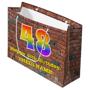 Bolsa De Regalo Grande 48º cumpleaños: Arcoiris divertido, inspirado en e