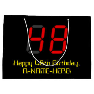Bolsa De Regalo Grande 48º cumpleaños: Red Digital Clock Style "48" + Nom