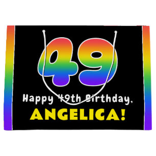 Bolsa De Regalo Grande 49º cumpleaños: arcoiris colorido # 49, nombre per