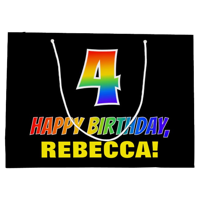 Bolsa De Regalo Grande 4.º cumpleaños: audaz, divertido, simple, arcoiris (Reverso)