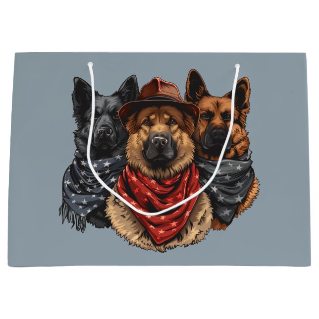 Bolsa De Regalo Grande 4 De Julio Perros Pastores Alemanes (Anverso)